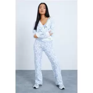 Image of I Saw It First Baby Blue Petite Knitted High Waisted Retro Floral Trousers - Blue