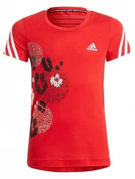 Image of adidas Junior Girls Fi 3Stripes GFX T-Shirt - Red/White, Size 7-8 Years