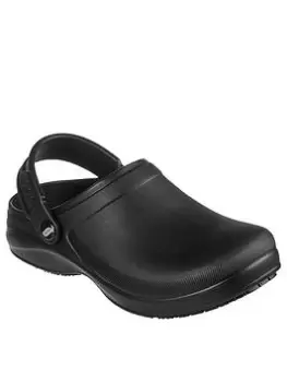 Image of Skechers Riverbound Arch-Fit Workwear Clog Flat Shoes - Black, Size 6, Women
