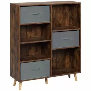 Image of HOMCOM Freestanding 7 Cube Storage Cabinet With 3 Fabric Drawers Rustic Brown