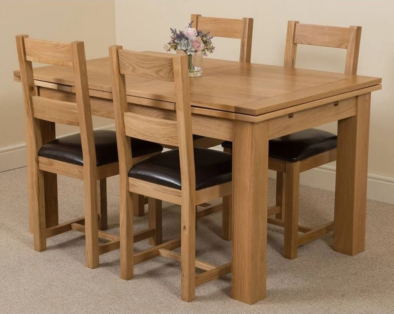 Image of Thats Furniture Richmond 140-220cm Oak Extending Dining Table & 4 Lincoln Chairs in Brown Brown Unisex