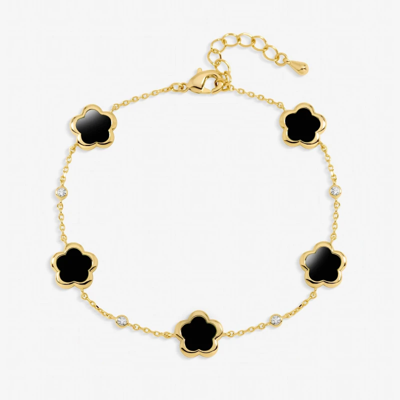 Image of Inicio Gold and Jet Flower Station Bracelet - Gift Pouch Chain Bracelets One Size Gold 41636710000