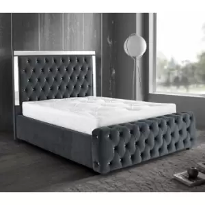 Image of Envisage Trade - Elegance Mirrored Upholstered Beds - Plush Velvet, Single Size Frame, Grey - Grey