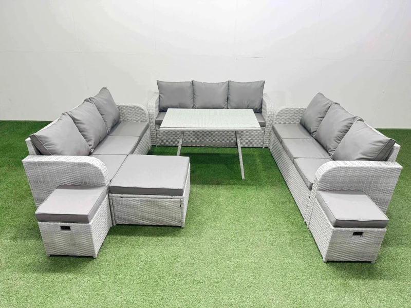 Image of Fimous 12 Seat Outdoor PE Rattan Garden Furniture with 3 Stool Light Grey Light Grey Unisex