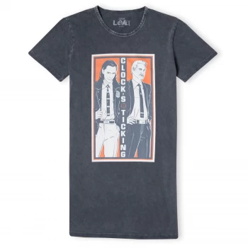 Image of Marvel Clocks Ticking Womens T-Shirt Dress - Black Acid Wash - S - Black Acid Wash