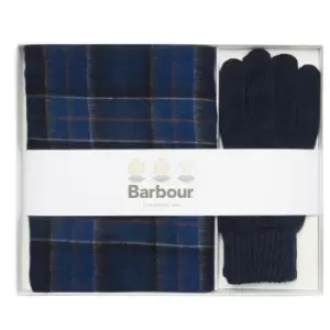 Image of Barbour Mens Tartan Scarf and Glove Gift Set Midnight Tartan One Size