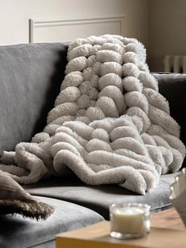Image of Olivia's Studio Ribbed Fur Throw in Natural