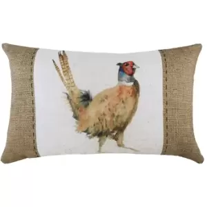 Image of Evans Lichfield Hessian Pheasant Cushion Cover (30cm x 50cm) (White/Brown)