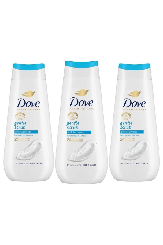Image of Dove 'Body Wash' Gentle Scrub 24H Renewing Micromoisture, 3x 225ml White female