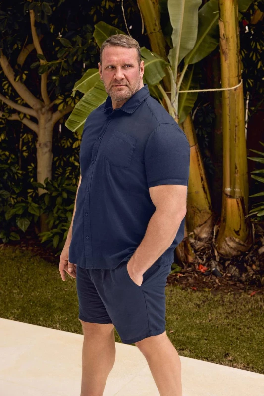 Image of BadRhino Mens Linen Short Sleeve Shirt in Dark Navy Size: 7-8XL Dark Navy Male 7-8XL
