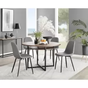 Image of Furniturebox Adley Brown Wood 120cm Storage Dining Table & 4 Grey Corona Black Leg Faux Leather Chairs