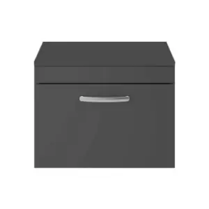 Image of Nuie - Athena Gloss Grey 600mm Wall Hung Single Drawer Vanity Unit with Worktop - ATH077W - Grey