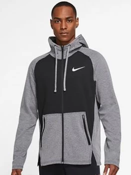 Image of Nike Train Therma Contrast Zip Hoodie - Black/White, Size S, Men