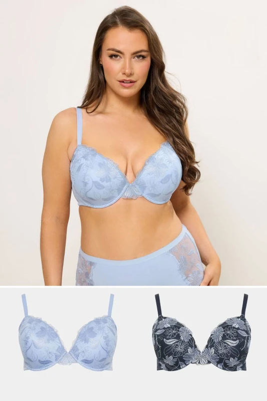 Image of Yours Womens 2 Pack Embroidered Floral Padded Bras Size: 44E Multicolor Female 44E