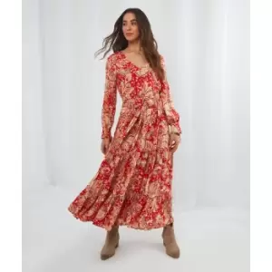 Image of Printed Midaxi Dress with Long Sleeves and Tie-Waist