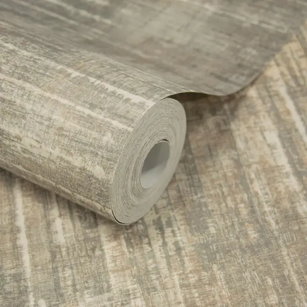 Image of Grandeco Urban Stripe Distressed Metallic Textured Wallpaper Natural