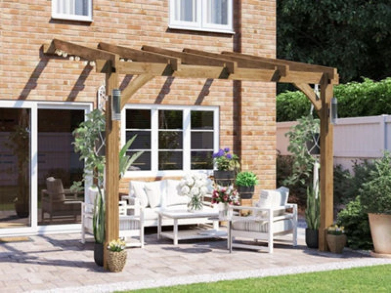 Image of Dunster House Wooden Lean To Pergola Kit 3M X 3M Wall Mounted Garden Plant Frame Leviathan