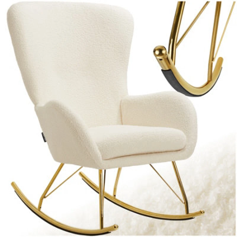 Image of Tectake 1 Rocking Chair Swing - Armchair With Steel Runners And Thick Padding - Cream/gold