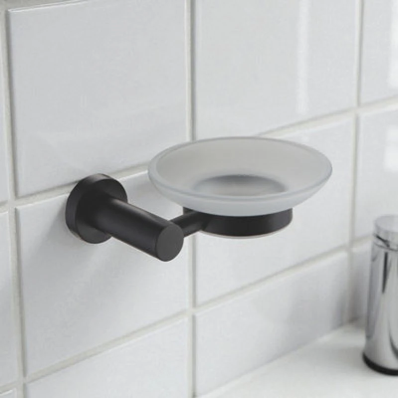 Image of Showerdrape Modernity Black Steel Wall Mounted Frosted Glass Soap Dish