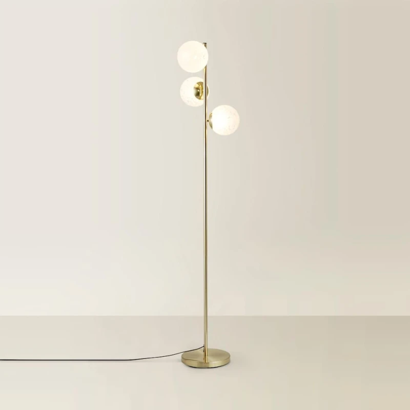 Image of ValueLights ValueLights Jas Gold Floor Lamp with White Confetti Glass Globe Shades and Bulbs White One Size Unisex 5059406069208