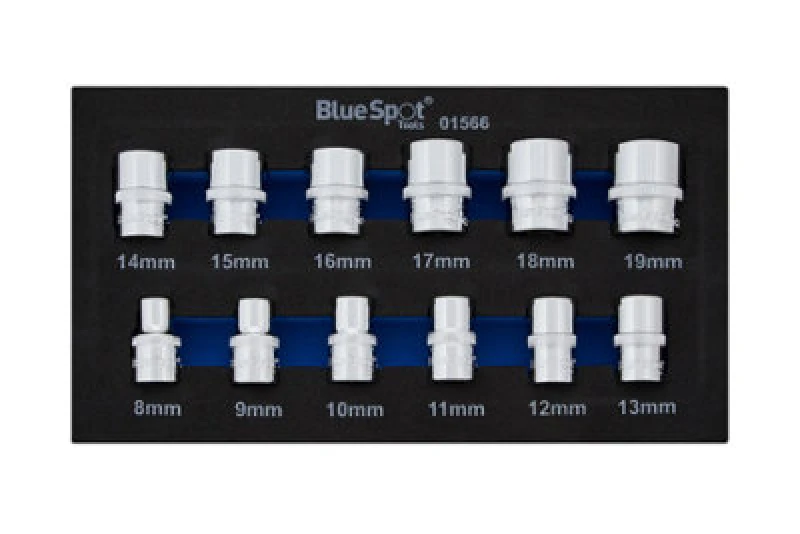 Image of BlueSpot Tools Blue Spot Tools - 12 Pce 3/8" Metric Shallow Sockets (8-19mm) (Eva Foam)