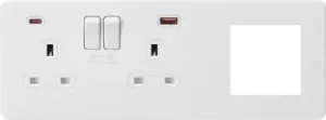 Image of Screwless 13A 2G DP Socket with USB Fastcharge + 2G Modular Combination Plate - Matt White 230V IP20