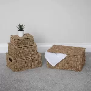 Image of JVL Seagrass Set of 4 Storage Baskets with Lids Natural