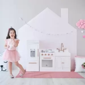 Image of Teamson Kids - Paris Large Rose Gold White Modern Wooden Pretend Toy Kitchen With Ice Maker TD-12863R - White / Rose Gold