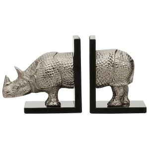 Image of Premier Housewares Rhino Set of 2 Bookends in Silver Finish with Marble Bases