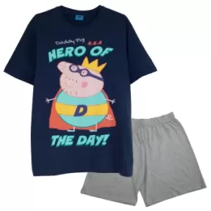 Image of Peppa Pig Mens Hero Of The Day Short Pyjama Set (S) (Navy/Heather Grey)