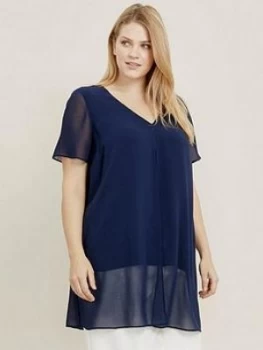 Image of Evans Short Sleeve Split Front Top - Navy