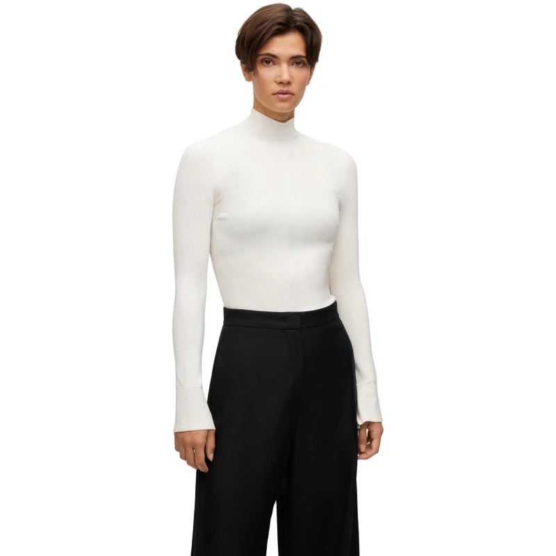 Image of Boss Womens Frescia Ribbed Crew Neck Jumper Open White female 12 (L)