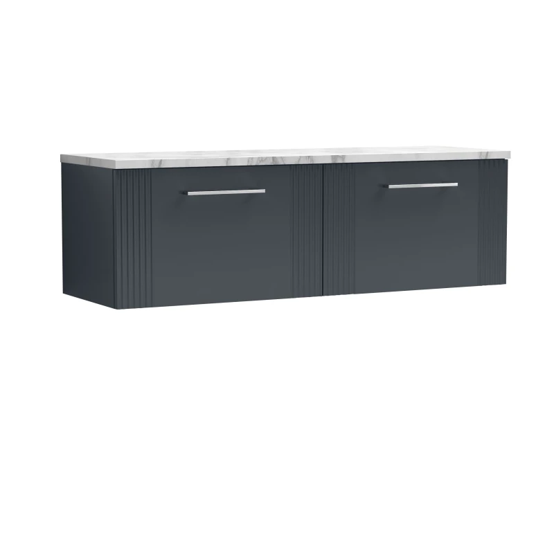Image of Balterley 2 Drawer Wall Hung Vanity Unit Marble Laminate Worktop, 1200mm in Grey Grey Unisex