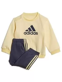 Image of Boys, adidas Favourites Toddler Unisex Badge Of Sport Crew & Jogger Set - Bright Yellow, Bright Yellow, Size 3-6 Months