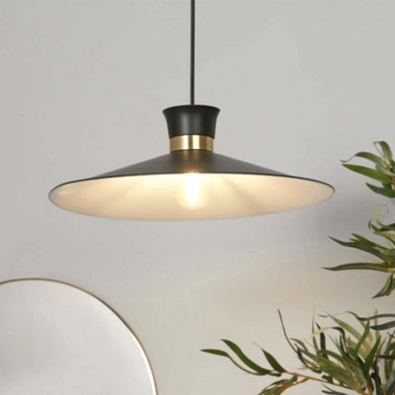 Image of Lighting Collection Industrial Edge Wide Metal Shallow Dome Pendant Light Shade