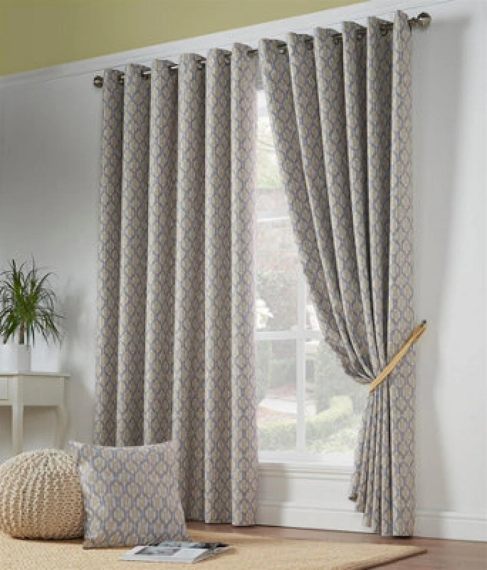 Image of Luxury Living Camb Printed Eyelet Ring Top Curtains Ochre