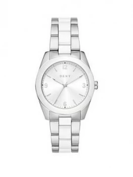 Image of DKNY Nolita White Dial Ceramic & Stainless Steel Strap Watch, One Colour, Women