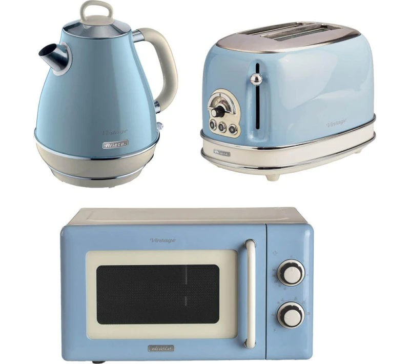 Image of ARIETE Vintage ARPK60 Microwave, Jug Kettle & 2-Slice Toaster Bundle - Blue 5016368010198