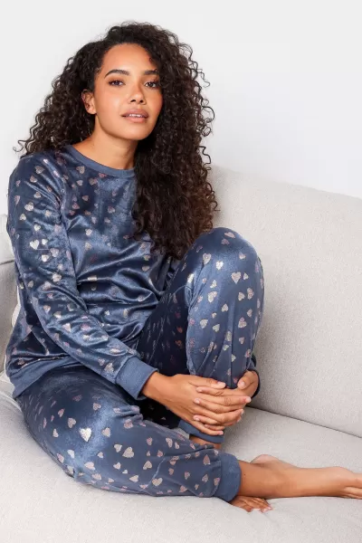 Image of Foil Heart Print Fleece Pyjama Set