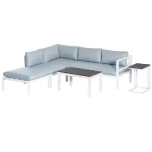 Image of Outsunny 5pc Corner Garden Furniture Set W/ 2 Tables White Aluminium Frame