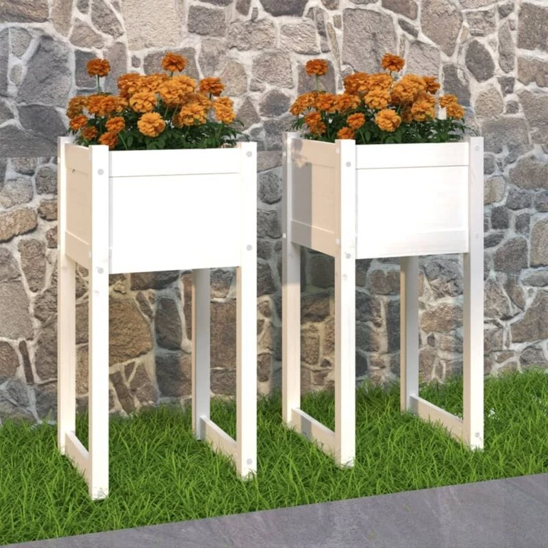 Image of vidaXL Planters 2 pcs White 40x40x81cm Solid Wood Pine, White 822125