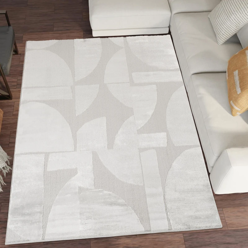 Image of Hamilton Modern Sheen Area Rug - Abstract Motif Geometric Lines Design Silver 200Cm X 290Cm