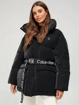 Image of Calvin Klein Jeans Soft Touch Belted Padded Coat - Black Size M Women