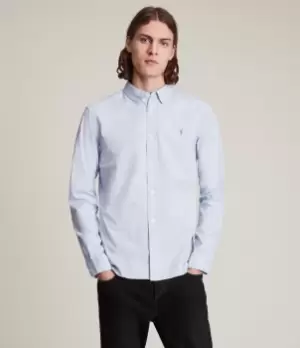 Image of AllSaints Mens Hawthorne Ramskull Stretch Shirt, Light Blue, Size: S