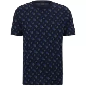 Image of BOSS Tiburt Monogram T-Shirt - Blue