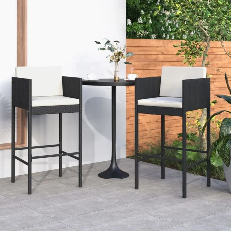 Image of VIDAXL Bar Stools 2 pcs with Cushions Black Poly Rattan Vidaxl 8720286638330