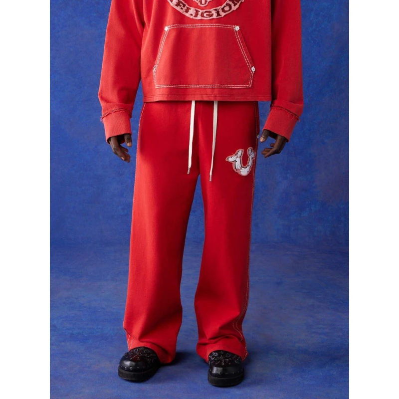 Image of True Religion Mens Open Hem Fleece Joggers Wshed Red male XS