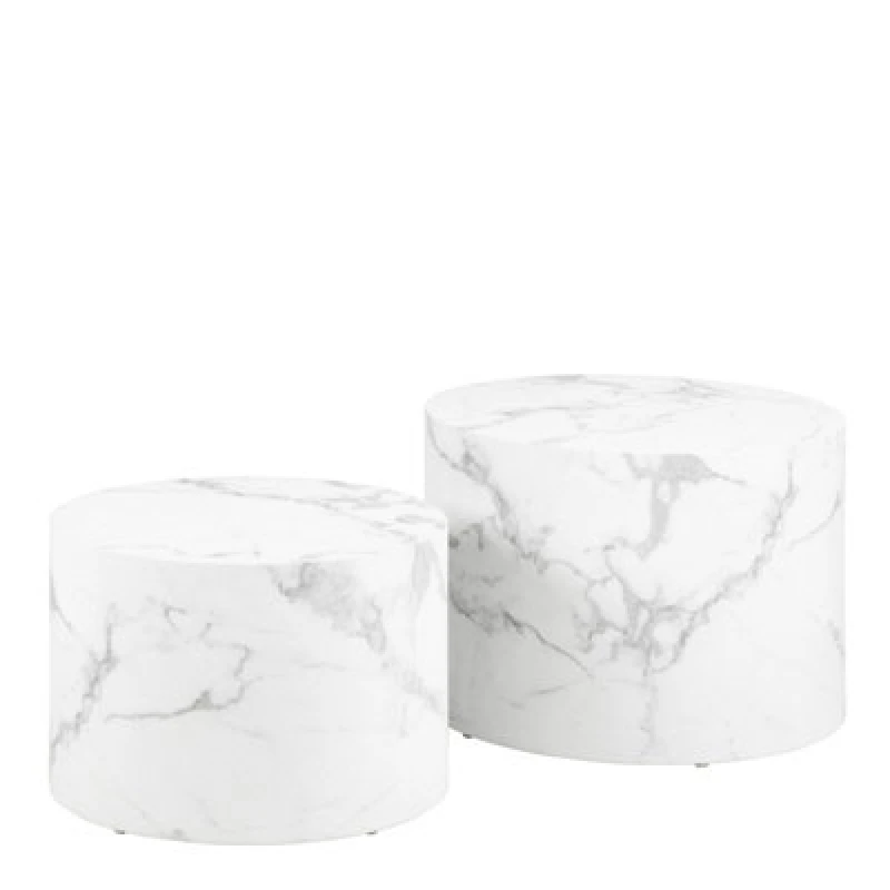 Image of Furniture To Go Dice Round Coffee Table Set Of 2 In White Marble And Carrara Rough Paper