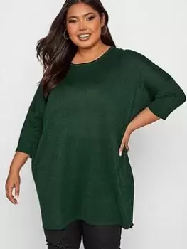 Image of Yours Drop Shoulder Lurex Jumper - Green , Green, Size 18-20, Women