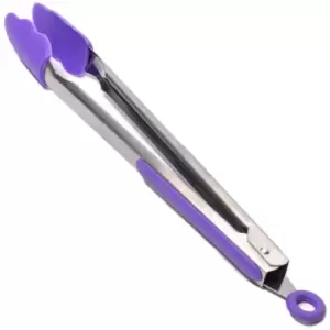 Image of Silicone Kitchen Cooking Salad Serving bbq Tongs Stainless Steel Handle Utensil - Purple